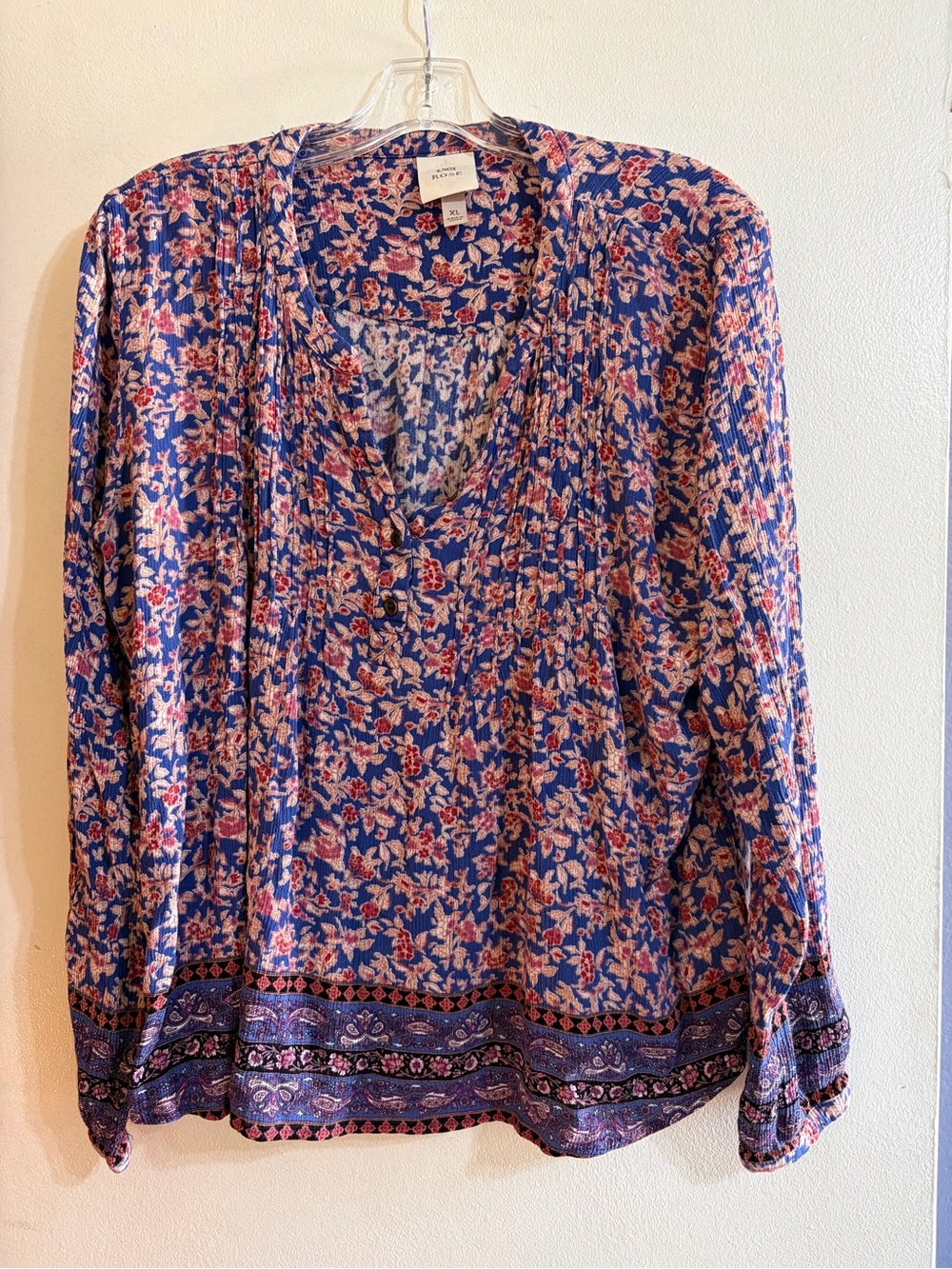 Knox Rose Blue Floral Pintuck Blouse